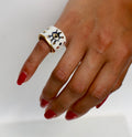 Bague en porcelaine œil peint à la main avec des détails peint à l'or liquide taille 49 fr