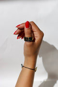 Bague émaillées noire et or, écriture balek peint à la main en or liquide en taille 60 FR