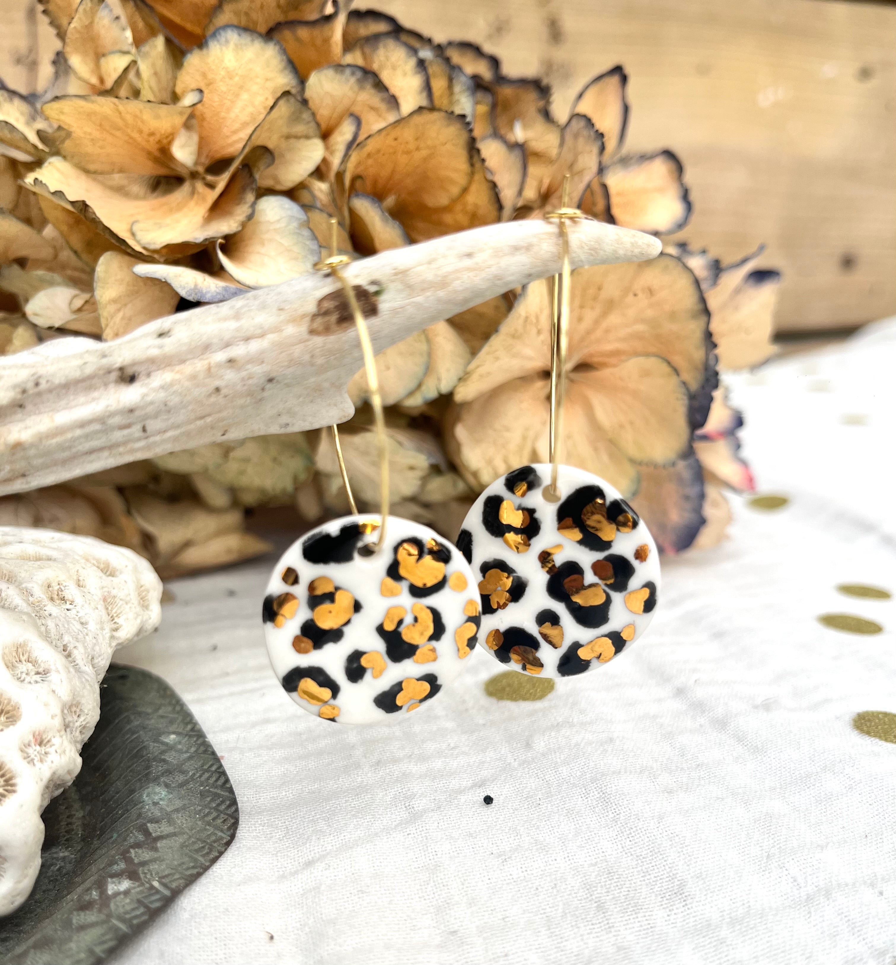 Grosses boucles tendance en porcelaine, motif léopard 