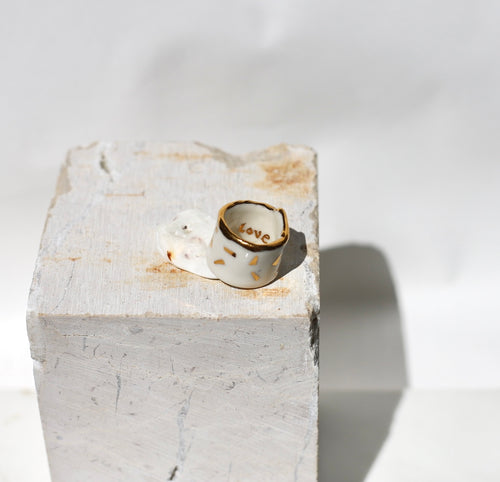 bague céramique blanche éclat or taille 52 