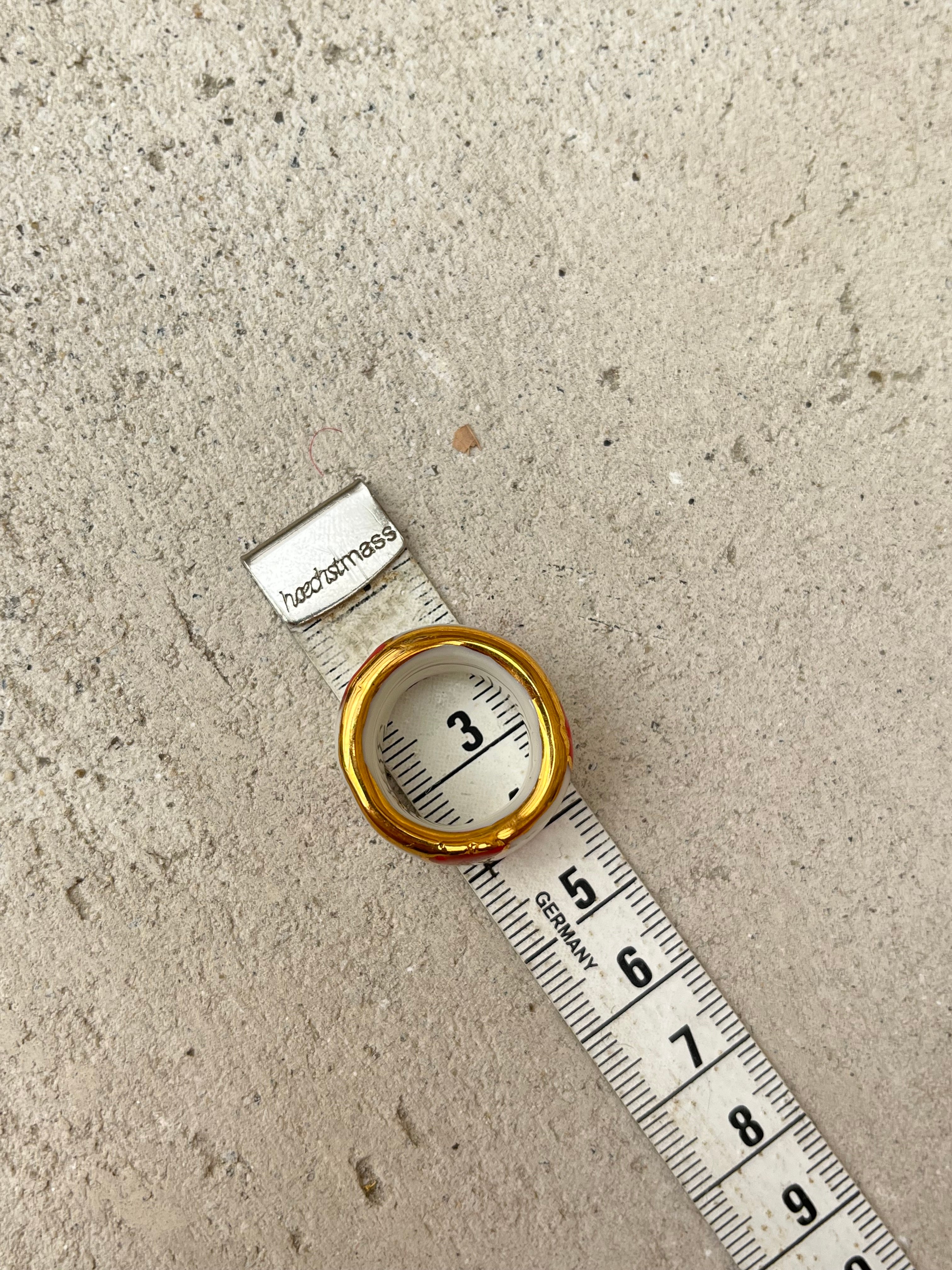 bague en céramique taille 47 fr confectionné à la main à motif pois en rose et or 