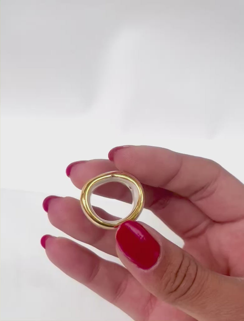 Bague en porcelaine blanche et or avec inscription fuck peint à la main en taille 48 Fr