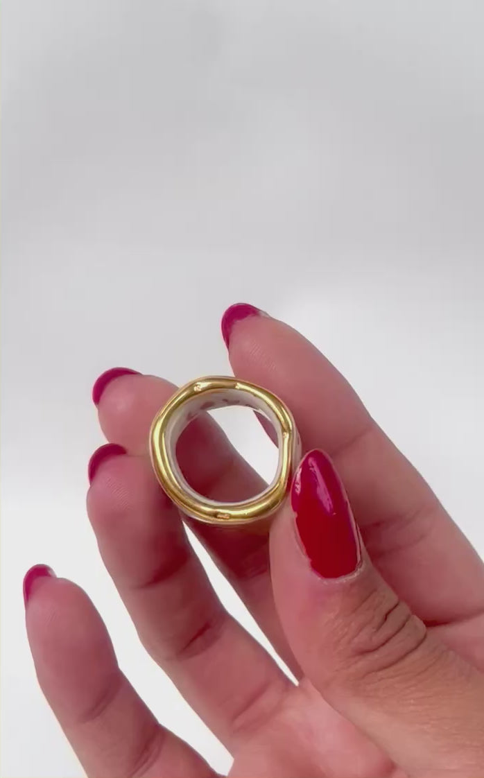 Bague en porcelaine à motif céleste peint à la main en taille 50 fr