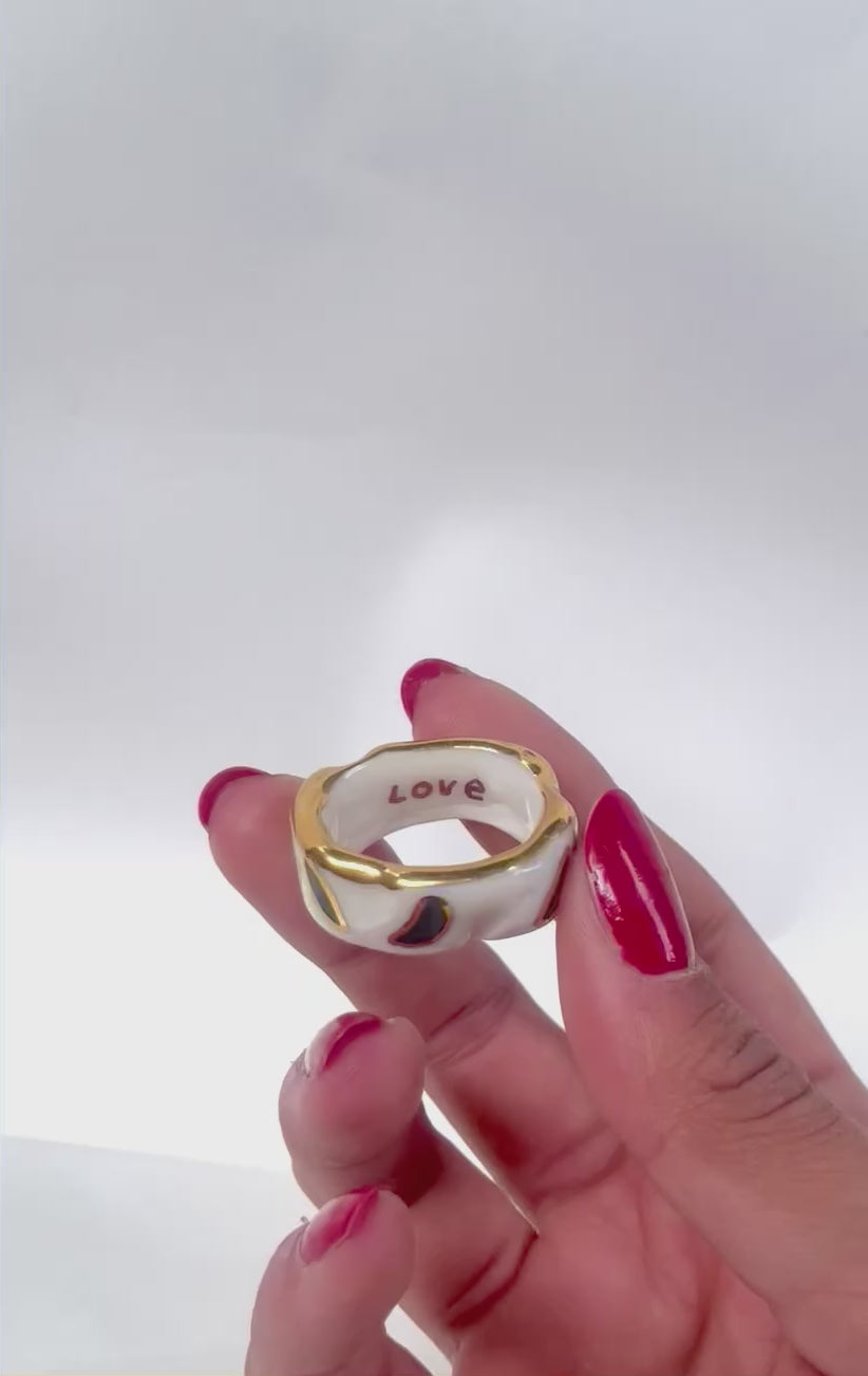 Bague en porcelaine à motif abstrait taille 57 Fr 