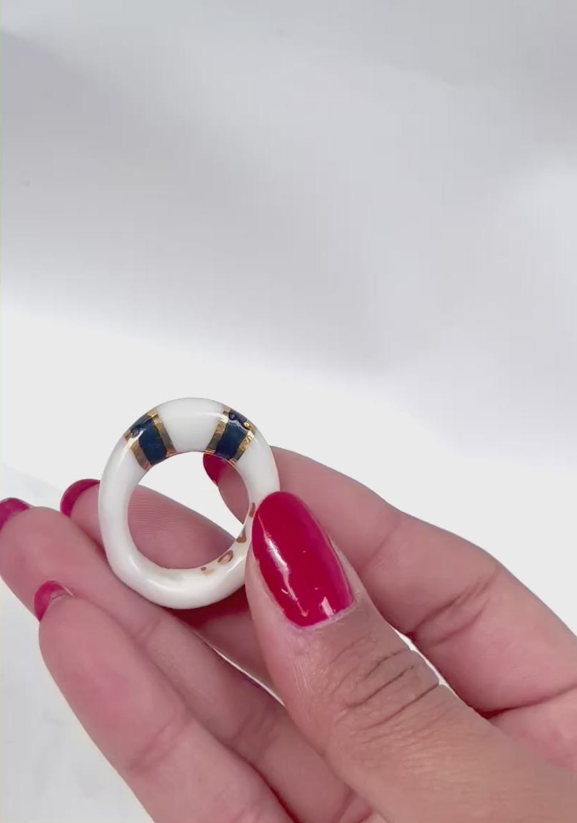 Bague en porcelaine noir et or art deco taille 55 FR 