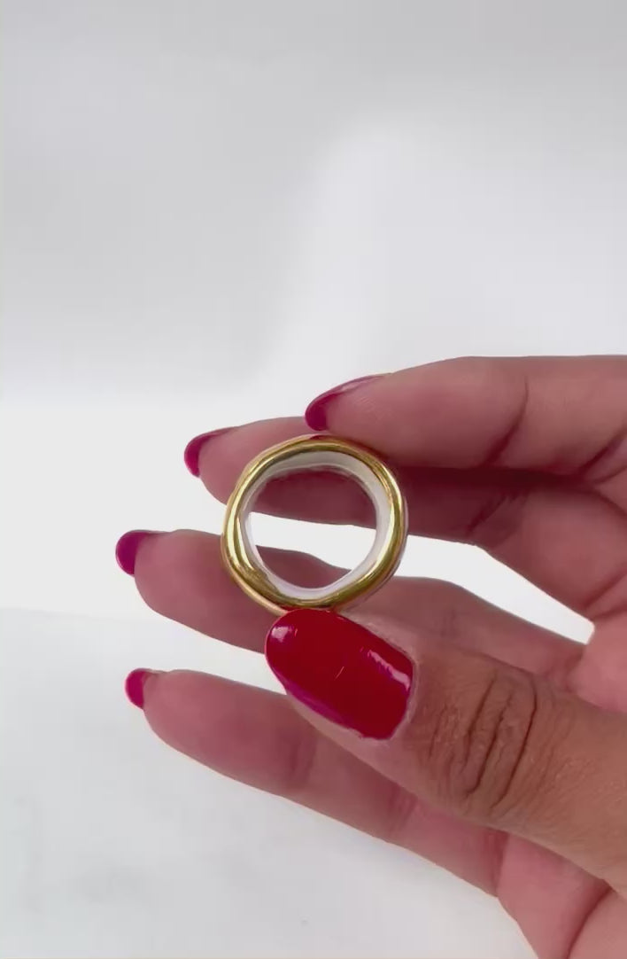 Bague en porcelaine avec inscription en or la vie la pute peint à la main 49 Fr