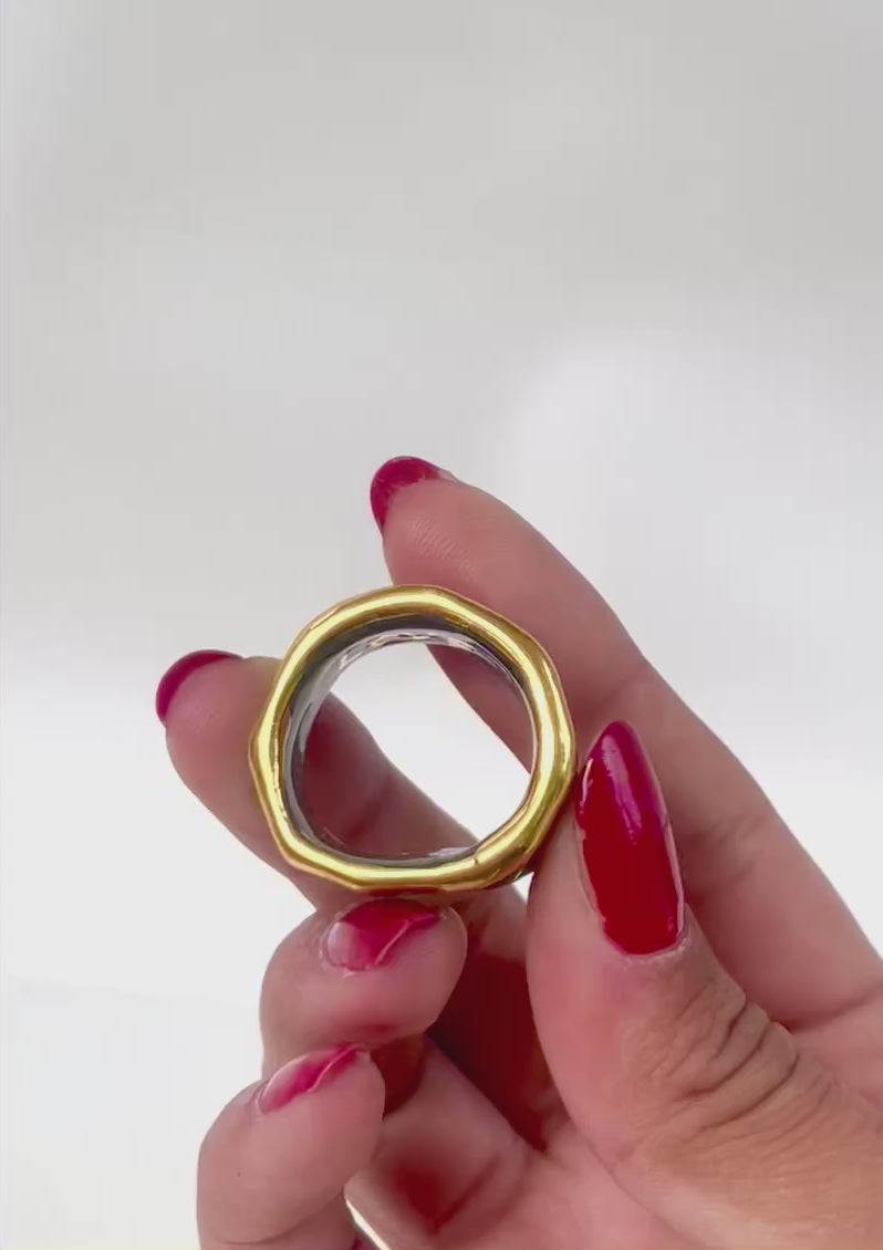 bague en céramique porcelaine avec mot fuck en or liquide taille 60 FR 